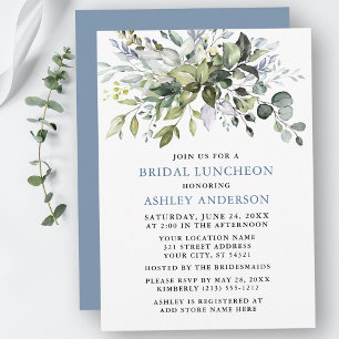 Waterverf Greenery Dusty Blue Bridal Luncheon Kaart