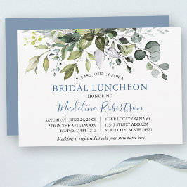 Waterverf Greenery Dusty Blue Bridal Luncheon Kaart
