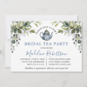 Waterverf Greenery Dusty Blue Bridal Tea Kaart (Voorkant)