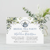 Waterverf Greenery Dusty Blue Bridal Tea Kaart (Staand voorkant)