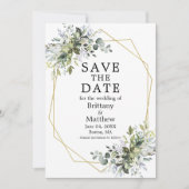 Waterverf Greenery Dusty Blue Geo Lijst Save The Date (Voorkant)