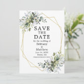 Waterverf Greenery Dusty Blue Geo Lijst Save The Date (Staand voorkant)