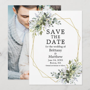 Waterverf Greenery Dusty Blue Geo Lijst Save The Date