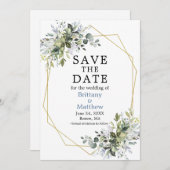 Waterverf Greenery Dusty Blue Geometric Lijst Save The Date (Voorkant / Achterkant)