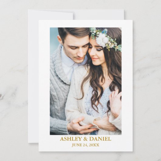 Waterverf Greenery Dusty Blue Gold Fotobruiloft Kaart (Achterkant)