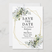 Waterverf Greenery Dusty Blue Gold Geo Lijst Save The Date (Voorkant)