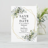 Waterverf Greenery Dusty Blue Gold Geo Lijst Save The Date (Staand voorkant)