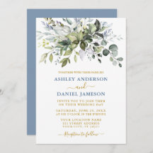 Waterverf Greenery Dusty Blue Gold Wedding