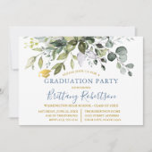 Waterverf Greenery Dusty Blue Graduation Party Kaart (Voorkant)