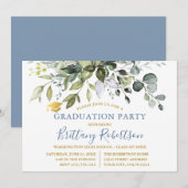 Waterverf Greenery Dusty Blue Graduation Party Kaart (Voorkant / Achterkant)