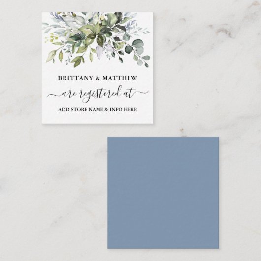 Waterverf Greenery Dusty Blue Informatiekaartje (Voorkant / Achterkant)