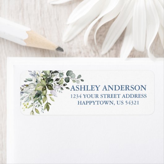 Waterverf Greenery Dusty Blue Return-adres Etiket (Insitu)