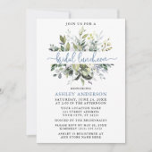 Waterverf Greenery Dusty Blue Script Luncheon Kaart (Voorkant)