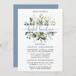 Waterverf Greenery Dusty Blue Script Luncheon Kaart