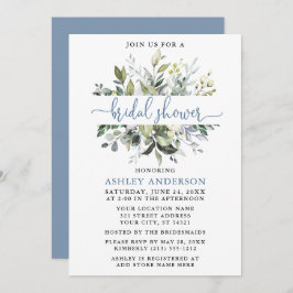 Waterverf Greenery Dusty Blue Script Shower Kaart