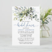Waterverf Greenery Dusty Blue Script Shower Kaart (Staand voorkant)
