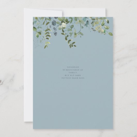 Waterverf Greenery Dusty Blue Vrijgezellenfeest Kaart (Achterkant)