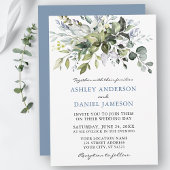 Waterverf Greenery Dusty Blue Wedding Kaart