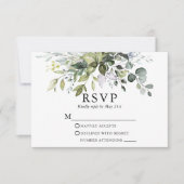 Waterverf Greenery Dusty Blue Wedding RSVP Kaartje (Voorkant)