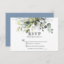 Waterverf Greenery Dusty Blue Wedding RSVP Kaartje