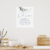 Waterverf Greenery Dusty Blue Welcome Sign Poster (Keuken)