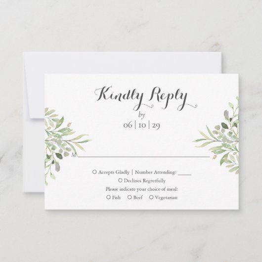 Waterverf Greenery Elegant Script Wedding RSVP Kaartje (Voorkant)