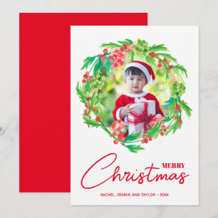 Waterverf Greenery en Berries kerstfoto Feestdagenkaart