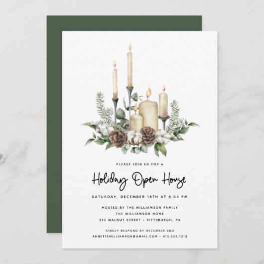 Waterverf Greenery en Candles Holiday Open House (Voorkant / Achterkant)