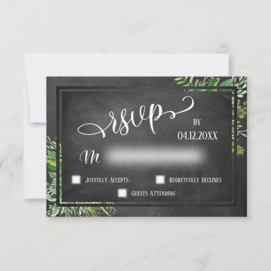 Waterverf Greenery en Chalkboard RSVP Kaartje (Voorkant)