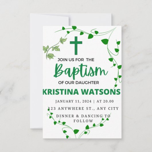 Waterverf Greenery en Flowers Baptisme Kaart (Voorkant)