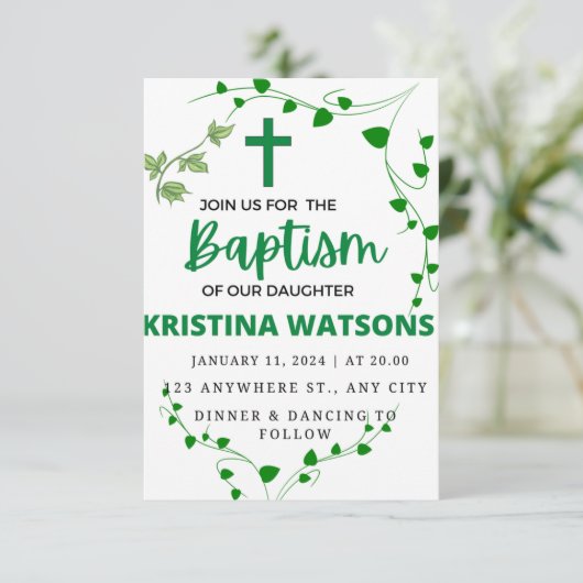 Waterverf Greenery en Flowers Baptisme Kaart (Staand voorkant)