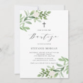 Waterverf Greenery en Flowers Bautizo Kaart (Voorkant)