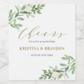 Waterverf Greenery en Flowers Cheers Wedding Wijn Etiket (Enkel label)