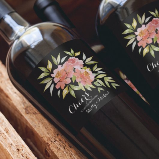 Waterverf Greenery en Flowers Cheers Wedding Wijn Etiket