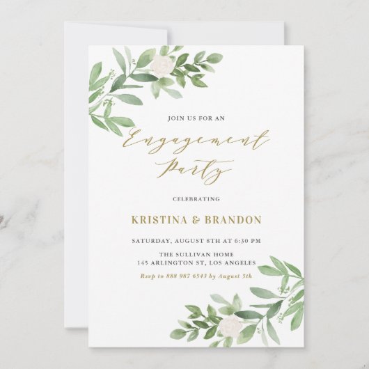 Waterverf Greenery en Flowers Engagement Party Kaart (Voorkant)