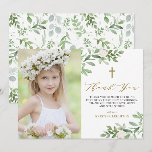 Waterverf Greenery en Flowers First Community Bedankkaart (Voorkant / Achterkant)