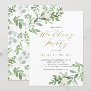 Waterverf Greenery en Flowers Wedding Shower Kaart