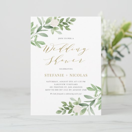 Waterverf Greenery en Flowers Wedding Shower Kaart (Staand voorkant)