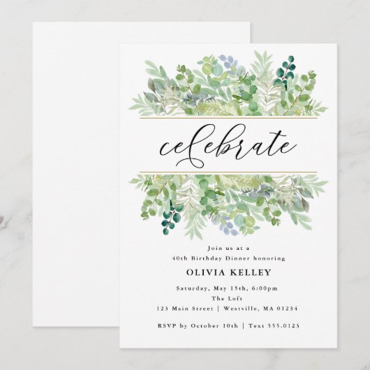 Waterverf Greenery en Foliage Party Kaart (Voorkant / Achterkant)