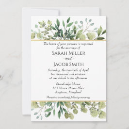 Waterverf Greenery en Gold Botanical Wedding Kaart