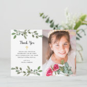 Waterverf Greenery en Gold Photo First Commune Bedankkaart (Staand voorkant)