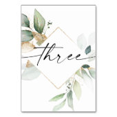 Waterverf Greenery en Gold Table Numbers Drie Kaart (Achterkant)