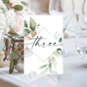Waterverf Greenery en Gold Table Numbers Drie Kaart