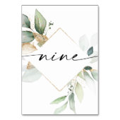 Waterverf Greenery en Gold Table Numbers Nine Kaart (Voorkant)