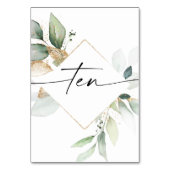 Waterverf Greenery en Gold Table Numbers Tien Kaart (Achterkant)