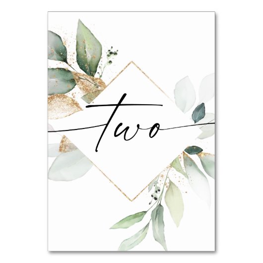 Waterverf Greenery en Gold Table Numbers Twee Kaart (Achterkant)