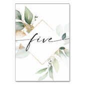 Waterverf Greenery en Gold Table Numbers Vijf Kaart (Achterkant)