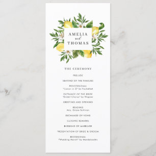Waterverf Greenery en Lemons Wedding Ceremonie Programmakaart