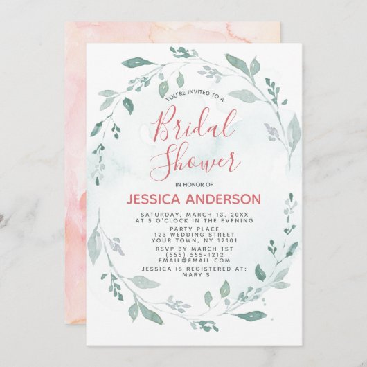 Waterverf Greenery en Roze Vrijgezellenfeest Kaart (Voorkant / Achterkant)