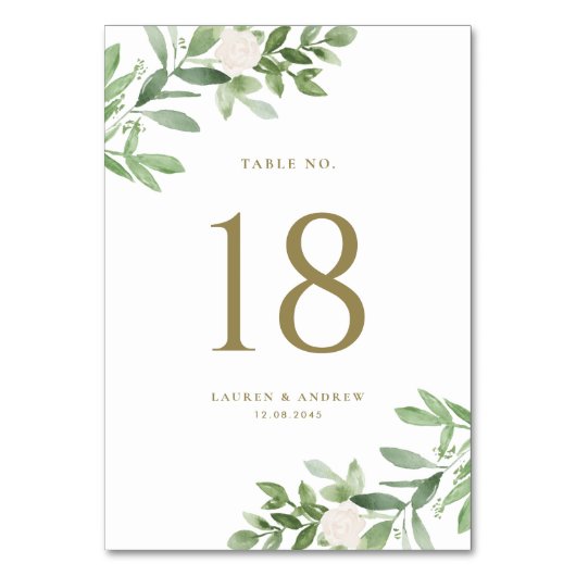 Waterverf Greenery en White Floral Gold Wedding Kaart (Achterkant)